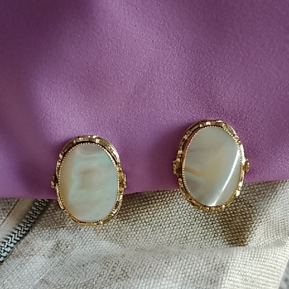 Whiting & Davis Gold and Mother Of Pearl Earrings